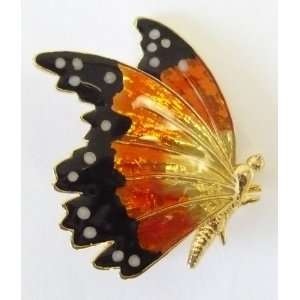  Dark Orange, Pink & Black Enamel Butterfly Pin Jewelry