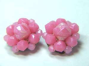 GERMANY PINK BUBBLEGUM LUCITE VINTAGE JEWELRY EARRING  