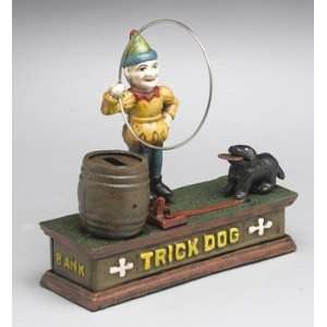    Cast Iron Circus Clown + Trick Dog Mechanical Bank 