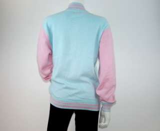 Queen of Evil   E.vil Cashmere Varsity Sweater Jacket Light Blue /Pink 