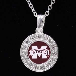 NCAA Mississippi State Bulldogs Ladies Silver Round Crystal Necklace
