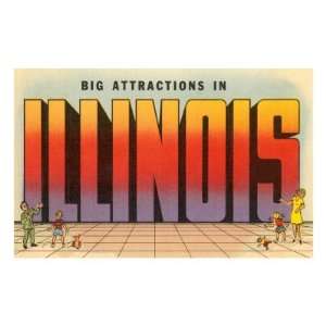  Big Attractions in Illinois, Large Letters Premium Poster 