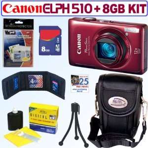 Canon PowerShot ELPH 510 HS 12.1 MP CMOS Digital Camera (Red) + 8GB 