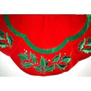  48 Velvet Christmas Tree Skirt with Holly