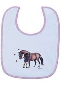 Girls Western Horse Pony Love Pink White Barn Baby Bib Cowgirl Gift 