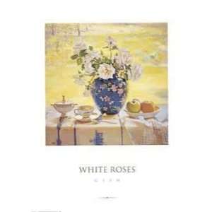 White Roses Del Gish. 19.63 inches by 27.50 inches. Best Quality Art 