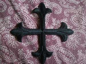 BLACK EMBROIDERED VESTMENT CROSS APPLIQUE 4 IRON ON  