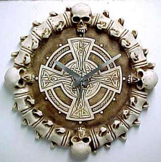 Awesome Skull & Bones Wall Clock W/ Celtic Cross  