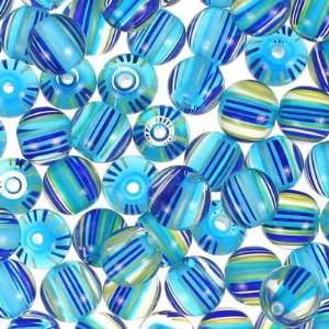 10mm Blue/Green Cane Glass Beads Round Arts, Crafts 