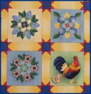   Country Rooster Floral Berries Cotton Block Fabric 1/2 YD  
