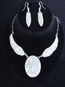 Navajo Sterling Silver Overlay Necklace & Earring Set  