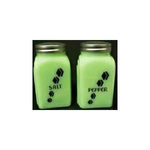  Black Diamonds Jadeite Green Milk Glass Salt & Pepper 