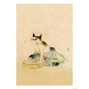  Japanese Cat Bathing Giclee Poster Print, 36x48