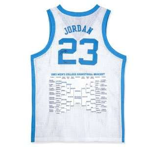   Jordan Autographed Unc Home Jersey With Embroidered 1982 Ncaa Bracket