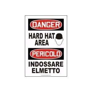 ENGLISH/ITALIAN DANGER HARD HAT AREA (W/GRAPHIC) Dura Fiberglass Sign