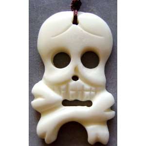  Ox Bone Carved Skull Skeleton Pendant 
