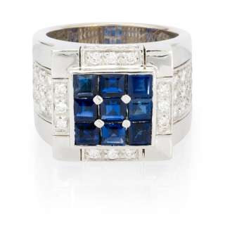LEO PIZZO 18K WHITE GOLD DIAMOND AND BLUE SAPPHIRE RING  