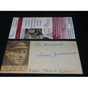 1908 Chicago Cubs Heinie Zimmerman (d.69) Auto Signed Index Card JSA 