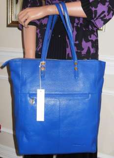 New Christopher Kon Genuine Leather Shoulder Tote Bag, Royal Blue 