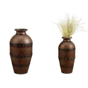   of 2 Brown and Black Studded Urn Shaped Flower Vases