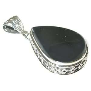  Teardrop Onyx and Sterling Silver Pendant
