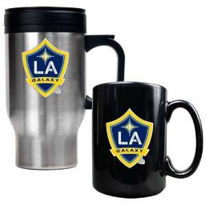 Los Angeles Galaxy Stainless Steel Travel Mug and Black Ceramic Coffee 