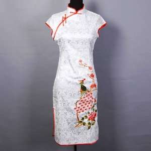 Chinese Phoenix Mini Dress Cheongsam White Available Sizes 0, 2, 4, 6 