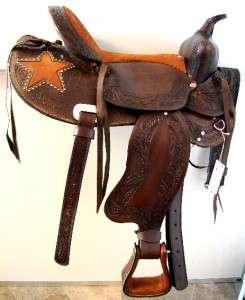 15 BROWN OIL WESTERN horse SHOW SADDLE TRAIL TOOLED NU  