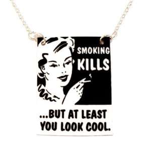   Kitsch Retro Smoking Kills Necklace (18 inch chain)   Gold plated base