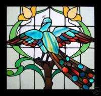 BEAUTIFUL RARE PEACOCK ANTIQUE STAINED GLASS WINDOW  