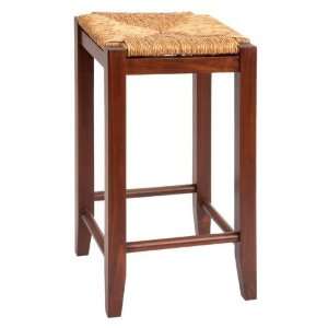   Sanded Brown Barstool With Rush Seat 27 Furniture & Decor