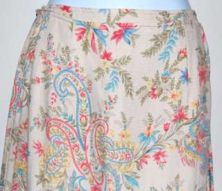TALBOTS Tan Multi Color Floral Paisley Long Wrap Skirt 6  