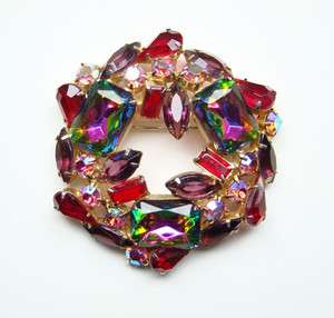   Quality Heliotrope Rhinestone Brooch Unsigned Watermelon  