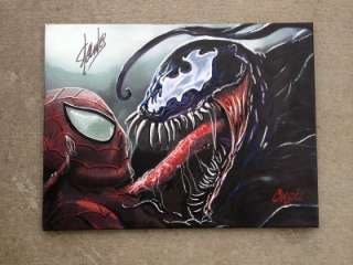 STAN LEE SPIDERMAN AND VENOM AUTOGRAPHED CANVAS POPART PAINTING HUGE 