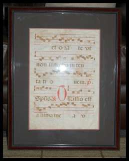 FRAMED 16th CENT PORTUGUESE ANTIPHONER LEAF / MUSIC  