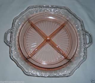 Vintage Mayfair Open Rose Depression Glass Four Part Relish Dish Pink 