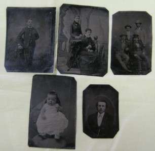Antique TinType Photo Baby, Sisters, Group Men Workers Grossklaus 