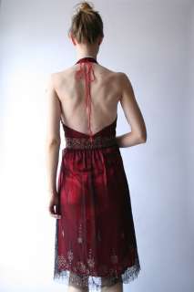 Vtg TULLE BEADED Embroidered Sequin BACKLESS DRESS M L  