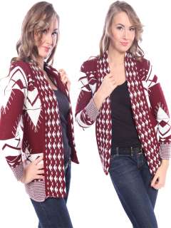 New Womens Knitted AZTEC PATTERN CARDIGAN Knitwear Top Dress Size S/M 