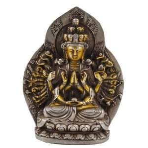 Gold Plated Tibetan Silver Avalokiteshvara Chenrezig Statue, Buddha 