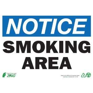 Zing Eco Safety Sign, Header NOTICE, SMOKING AREA, 14 Width x 10 