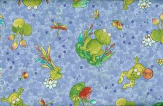 FROGGIN FROGS, LILY PADS & BUBBLES BLUE FABRIC  