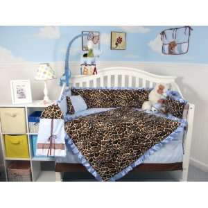  SoHo Soft Blue Giraffe Minky Baby Crib Nursery Bedding Set 