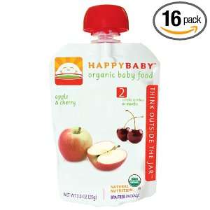 HAPPYBABY Organic Baby Food, Stage 2, Apple & Cherry, 3.5 Ounce 