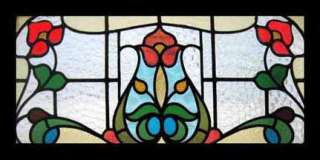 BEAUTIFUL ART NOUVEAU FLORAL STAINED GLASS WINDOW  