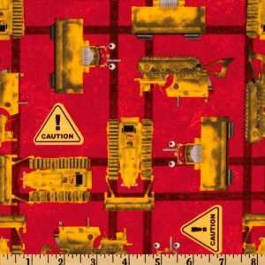  44 Wide Tugger Bulldozer Tossed Red Fabric By The Yard 