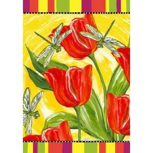  Tulips and Dragonflies Garden Flag, 12x18