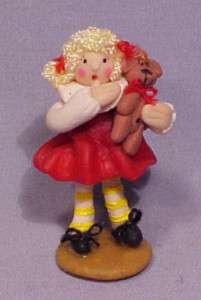 Artist Miniature Sculpey Girl & Teddy Bear   Too Cute  