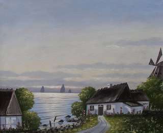    Evening view at the fjord. 1900. Fine Antique salon oil.  