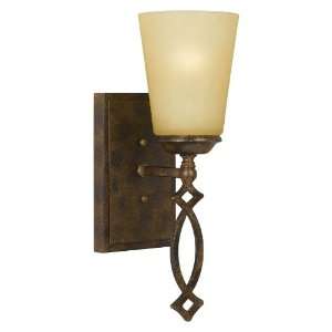   Light Wall Sconce, Bronze with Gold Trim Finish and Indian Scavo Glass